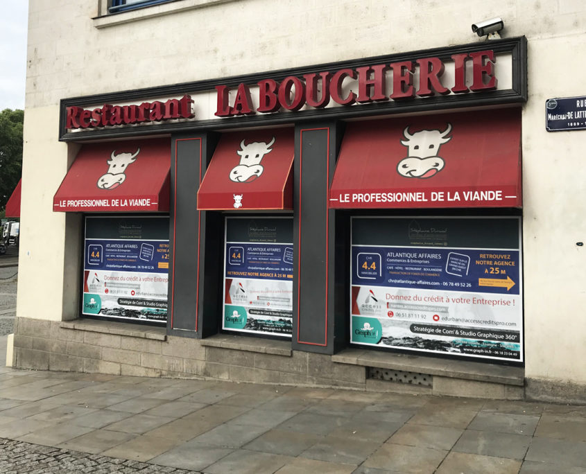 restaurant vitrine travaux adhésif temporaire nantes