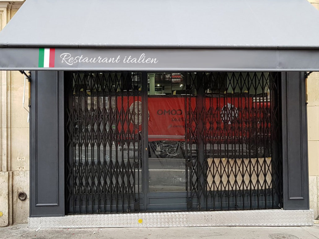 Lambrequin de store banne publicitaire pour le restaurant italien à Nantes